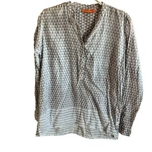 Oliphant Women's Long Sleeve Mixed Print Geometric Cotton Shirt Sz M Boho Light